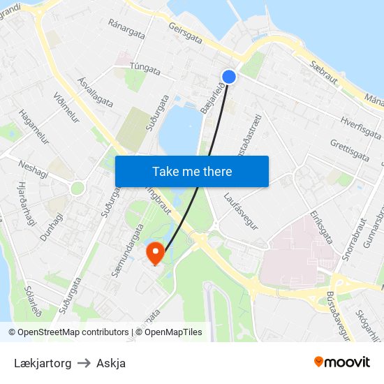 Lækjartorg to Askja map