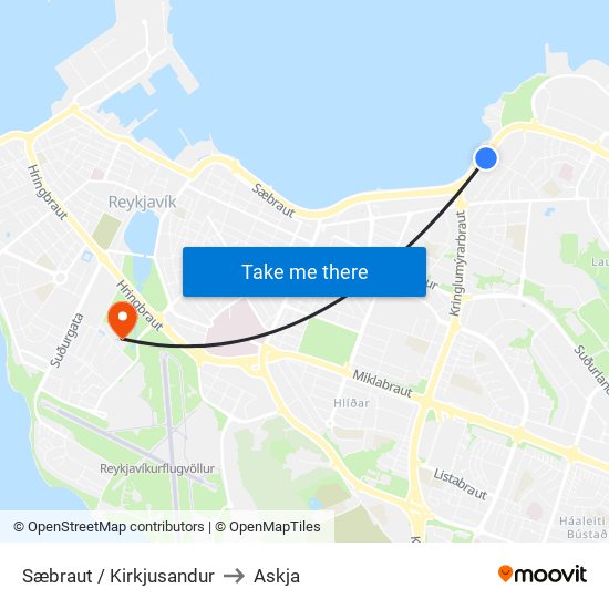 Sæbraut / Kirkjusandur to Askja map