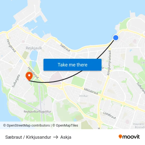 Sæbraut / Kirkjusandur to Askja map