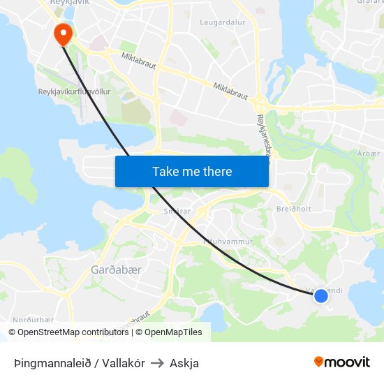 Þingmannaleið / Vallakór to Askja map