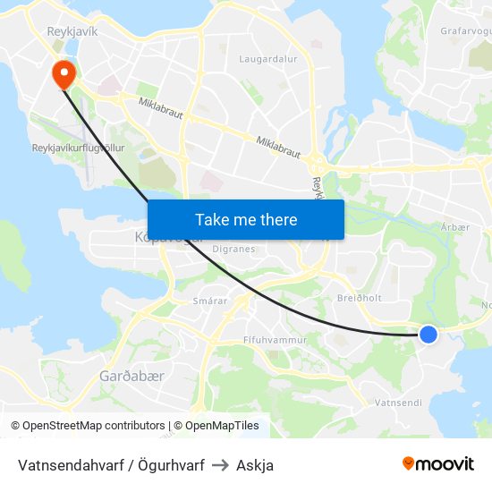 Vatnsendahvarf / Ögurhvarf to Askja map