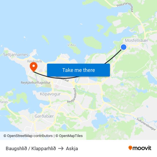 Baugshlíð / Klapparhlíð to Askja map