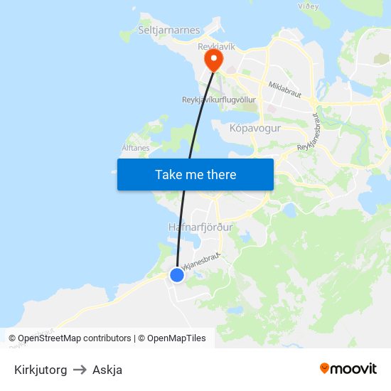 Kirkjutorg to Askja map