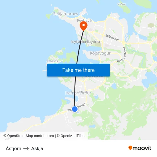 Ástjörn to Askja map