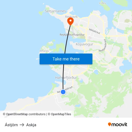 Ástjörn to Askja map