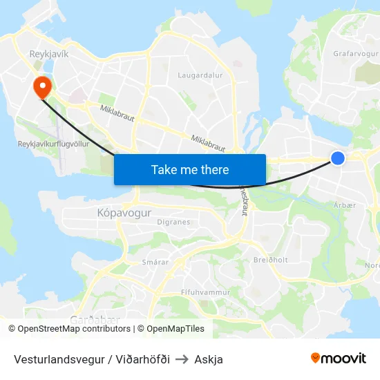 Vesturlandsvegur / Viðarhöfði to Askja map