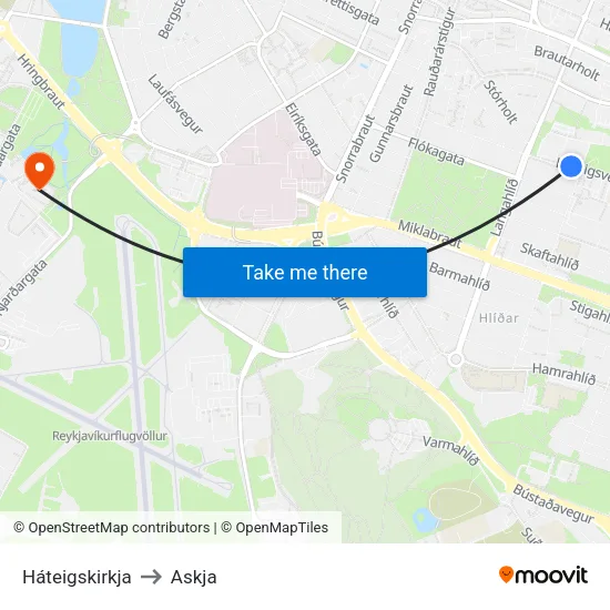 Háteigskirkja to Askja map