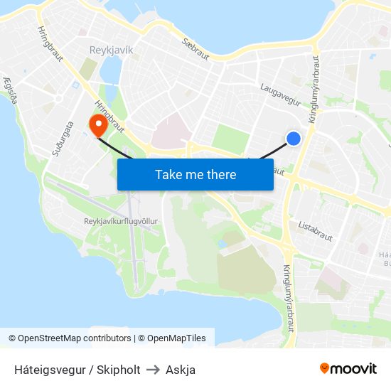 Háteigsvegur / Skipholt to Askja map