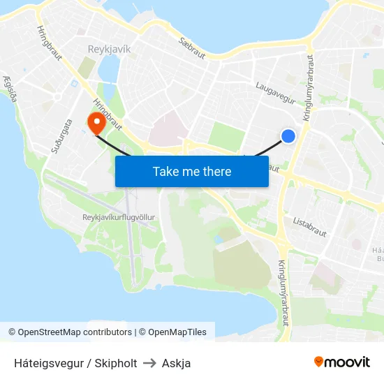 Háteigsvegur / Skipholt to Askja map