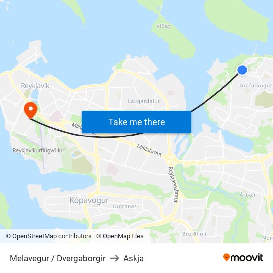 Melavegur / Dvergaborgir to Askja map