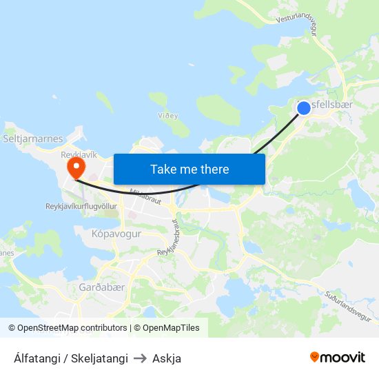 Álfatangi / Skeljatangi to Askja map