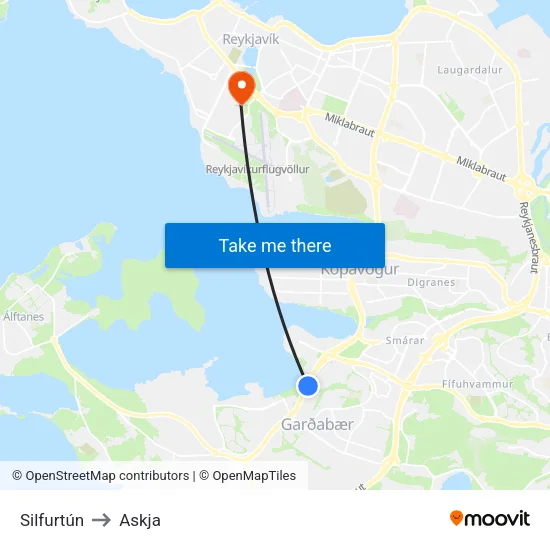 Silfurtún to Askja map
