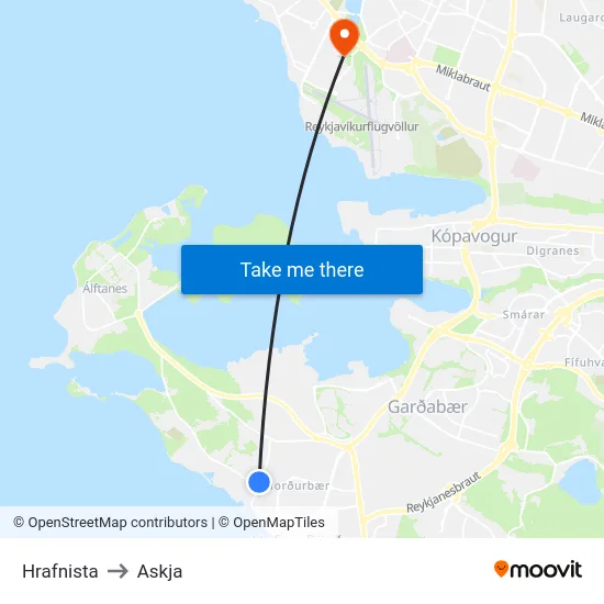 Hrafnista to Askja map