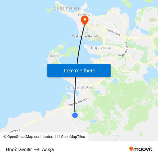 Hnoðravellir to Askja map