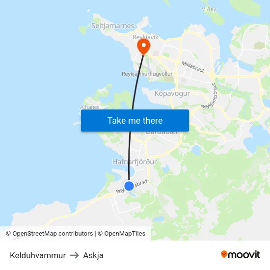 Kelduhvammur to Askja map