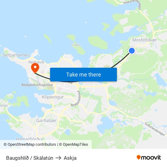 Baugshlíð / Skálatún to Askja map