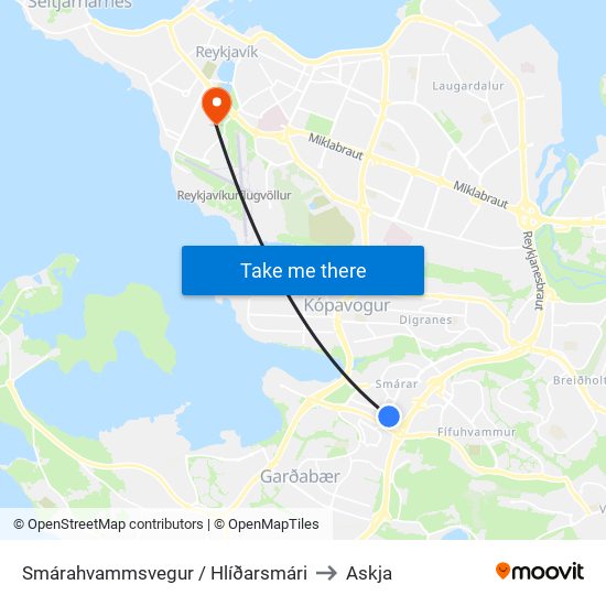 Smárahvammsvegur / Hlíðarsmári to Askja map