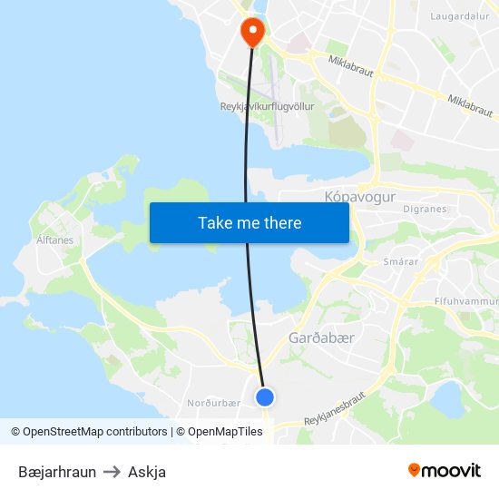 Bæjarhraun to Askja map