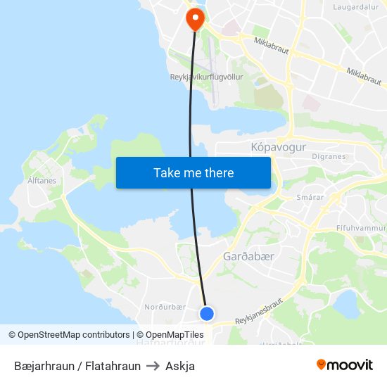 Bæjarhraun / Flatahraun to Askja map