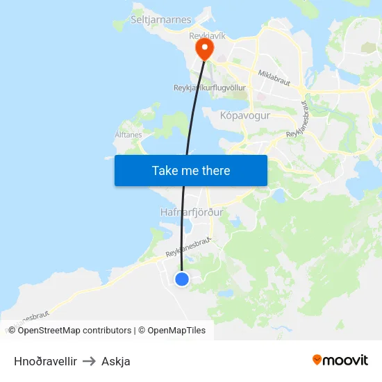 Hnoðravellir to Askja map
