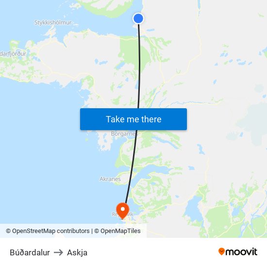 Búðardalur to Askja map