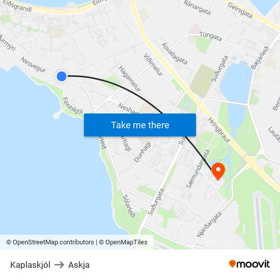 Kaplaskjól to Askja map