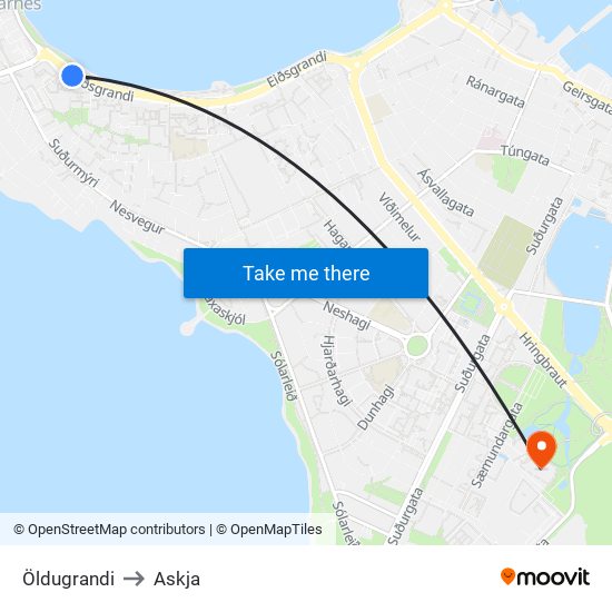 Öldugrandi to Askja map