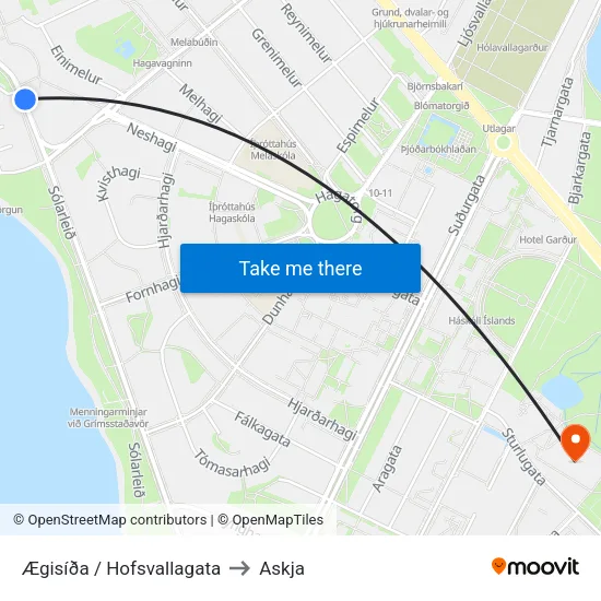 Ægisíða / Hofsvallagata to Askja map