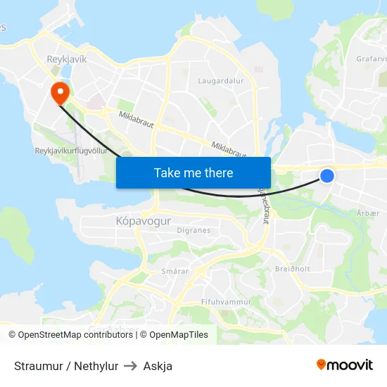 Straumur / Nethylur to Askja map