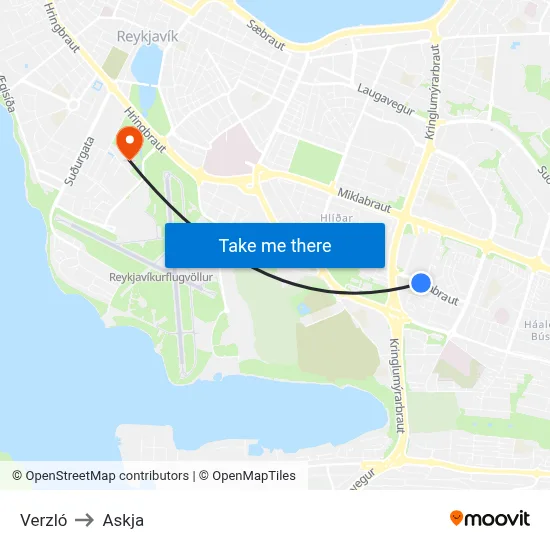 Verzló to Askja map
