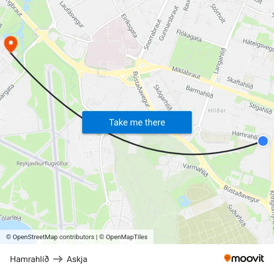 Hamrahlíð to Askja map