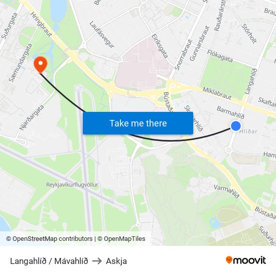 Langahlíð / Mávahlíð to Askja map