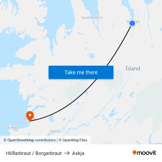 Hlíðarbraut / Borgarbraut to Askja map