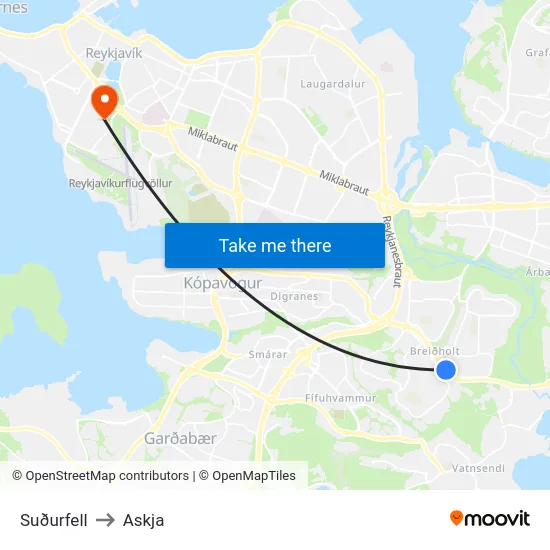 Suðurfell to Askja map