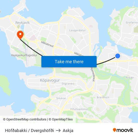 Höfðabakki / Dvergshöfði to Askja map