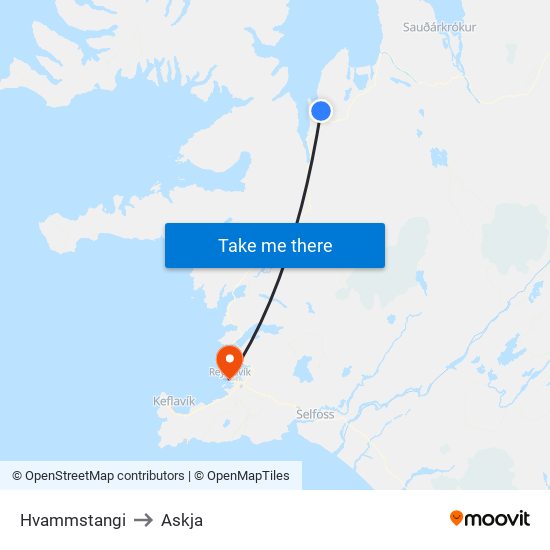 Hvammstangi to Askja map