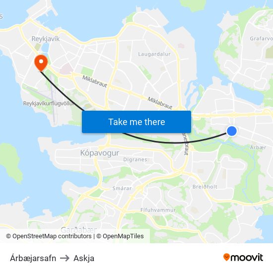 Árbæjarsafn to Askja map