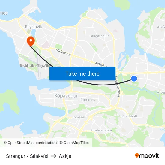Strengur / Sílakvísl to Askja map