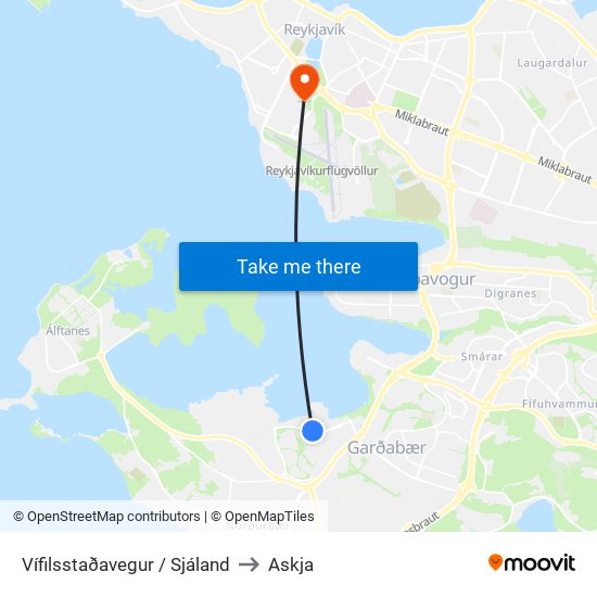Vífilsstaðavegur / Sjáland to Askja map