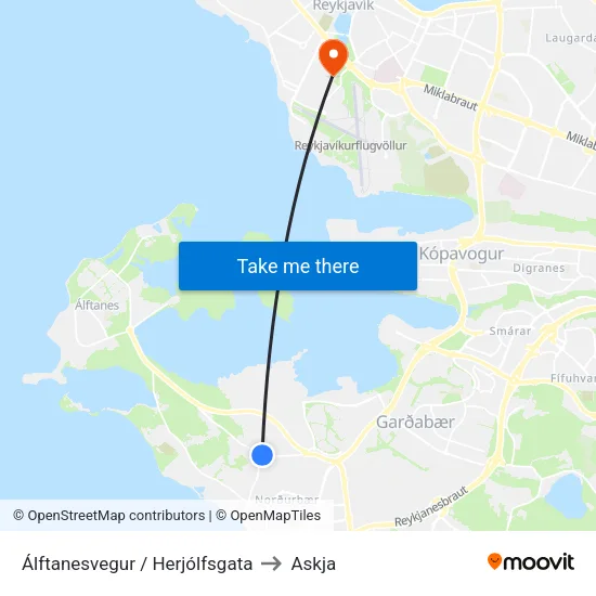 Álftanesvegur / Herjólfsgata to Askja map