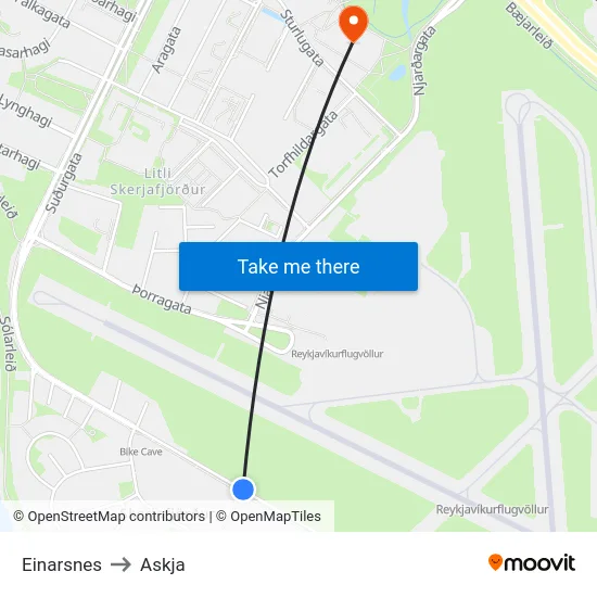 Einarsnes to Askja map