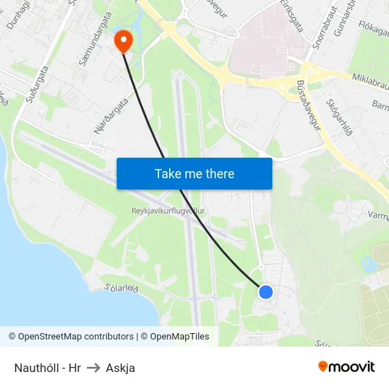 Nauthóll - Hr to Askja map