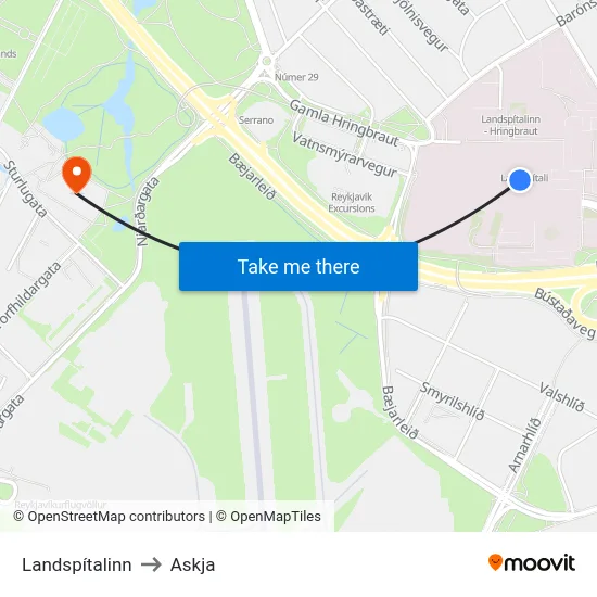 Landspítalinn to Askja map