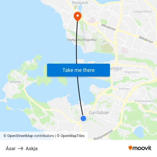 Ásar to Askja map