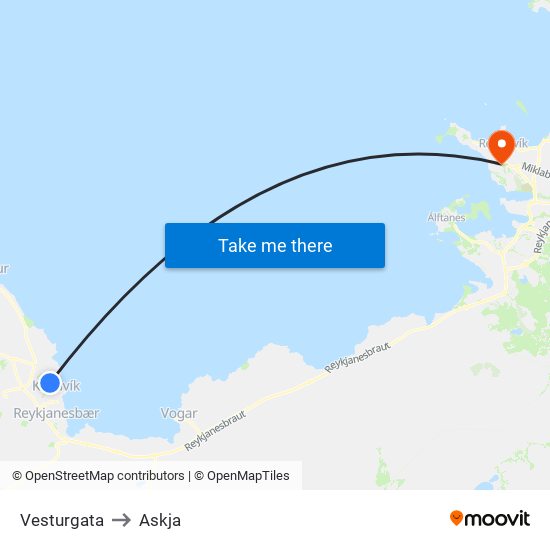 Vesturgata to Askja map