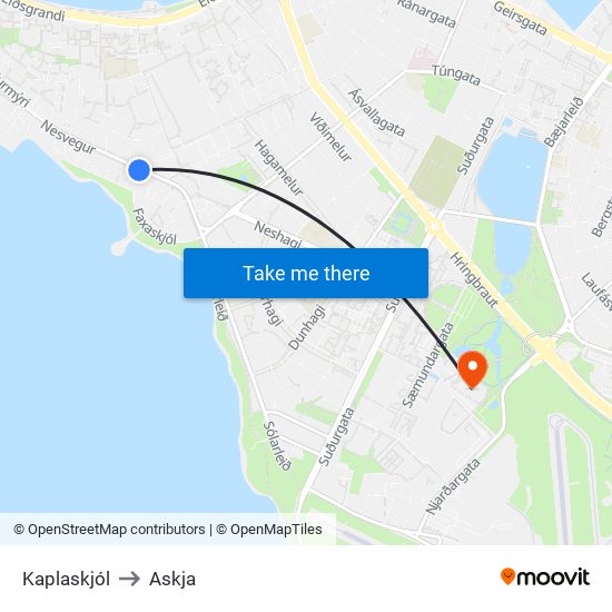 Kaplaskjól to Askja map