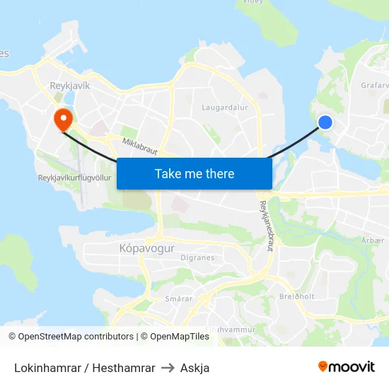 Lokinhamrar / Hesthamrar to Askja map