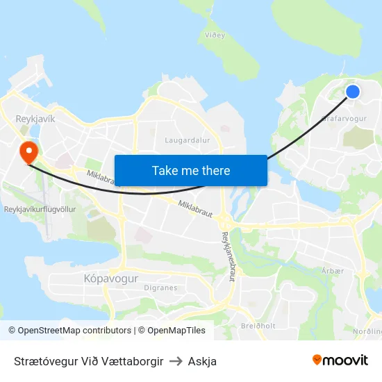 Strætóvegur Við Vættaborgir to Askja map