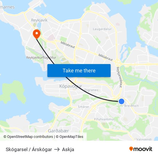 Skógarsel / Árskógar to Askja map