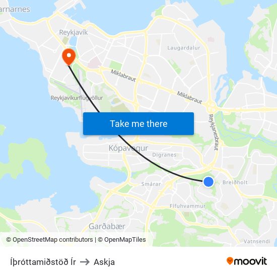 Íþróttamiðstöð Ír to Askja map